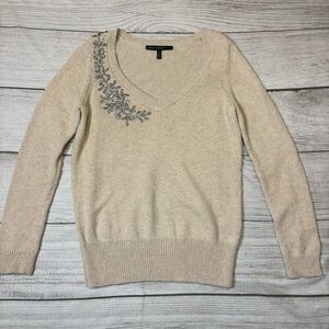 White House‎ Black Market Ivory Knit Sweater Rhinestone Embellishment Size Small